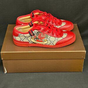 Gucci Barcelona Sneakers Lace Up Sneakers Shoes GG Plus Tattoo Print 214998 35 5